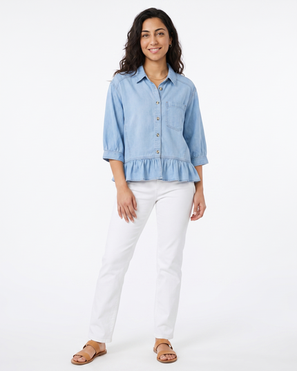 Blue Ruffle Denim Shirt