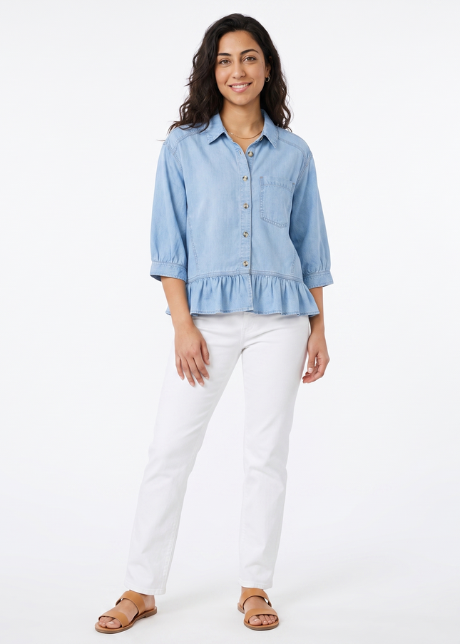 Blue Ruffle Denim Shirt