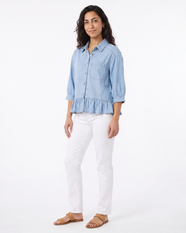 Blue Ruffle Denim Shirt