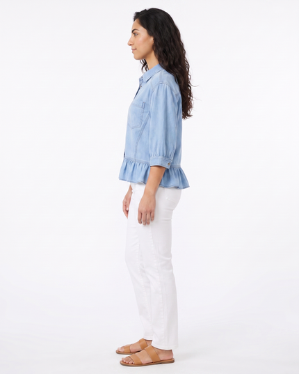 Blue Ruffle Denim Shirt