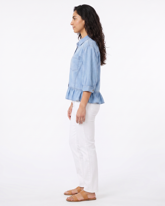 Blue Ruffle Denim Shirt