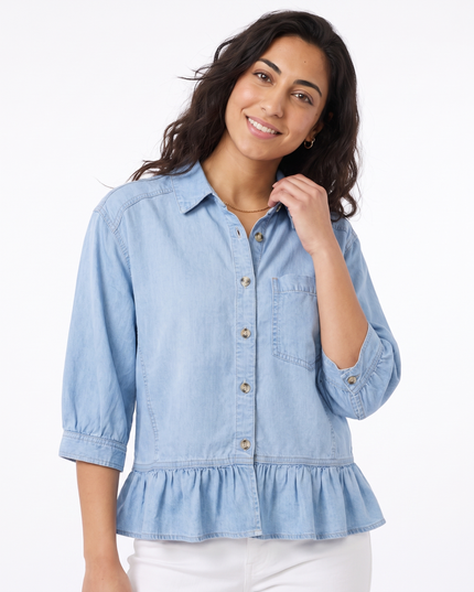 Blue Ruffle Denim Shirt