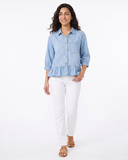 Blue Ruffle Denim Shirt