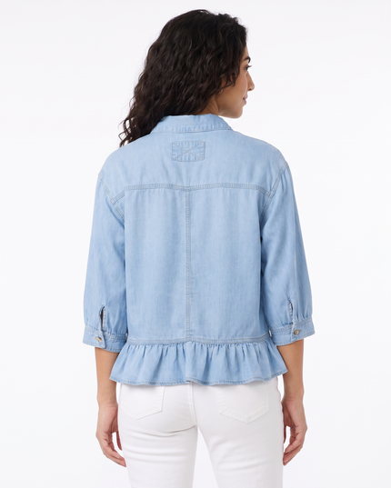 Blue Ruffle Denim Shirt