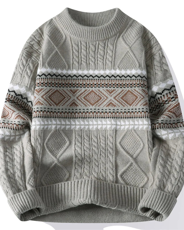 Gray sweater with patterned design on a white background