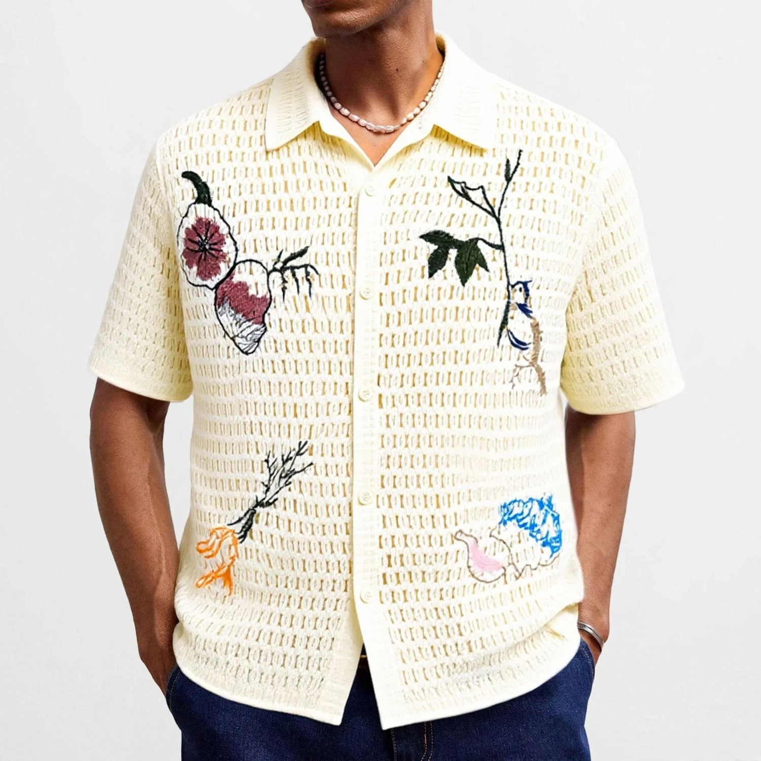 Summer Knit Embroidery Shirt.