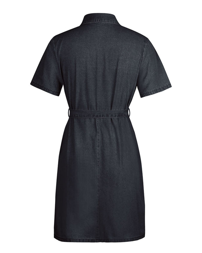 Black denim dress on a white background