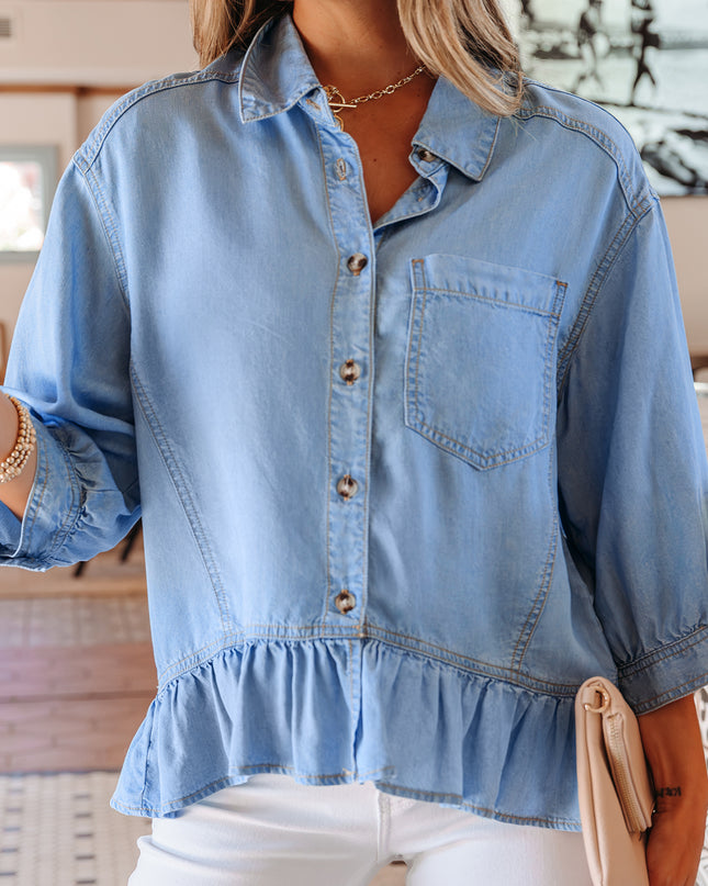 Blue Ruffle Denim Shirt