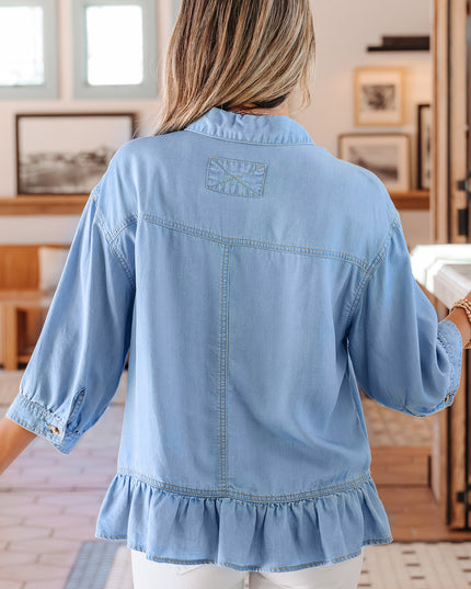 Blue Ruffle Denim Shirt
