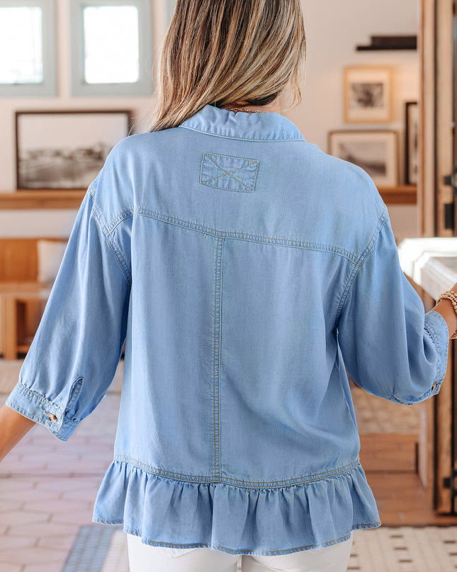 Blue Ruffle Denim Shirt