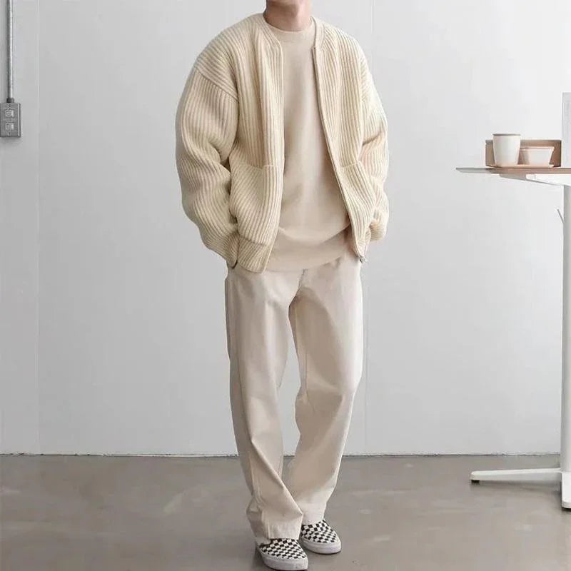Soft Men’s Knitted Zip Sweater with Pockets