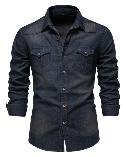 Slim Fit Long-Sleeve Denim Shirt.