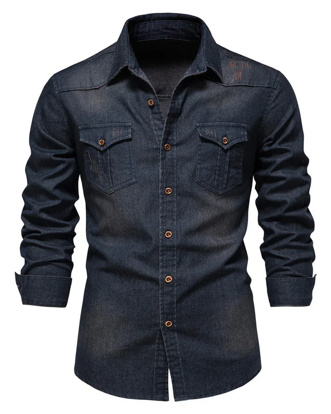 Slim Fit Long-Sleeve Denim Shirt.