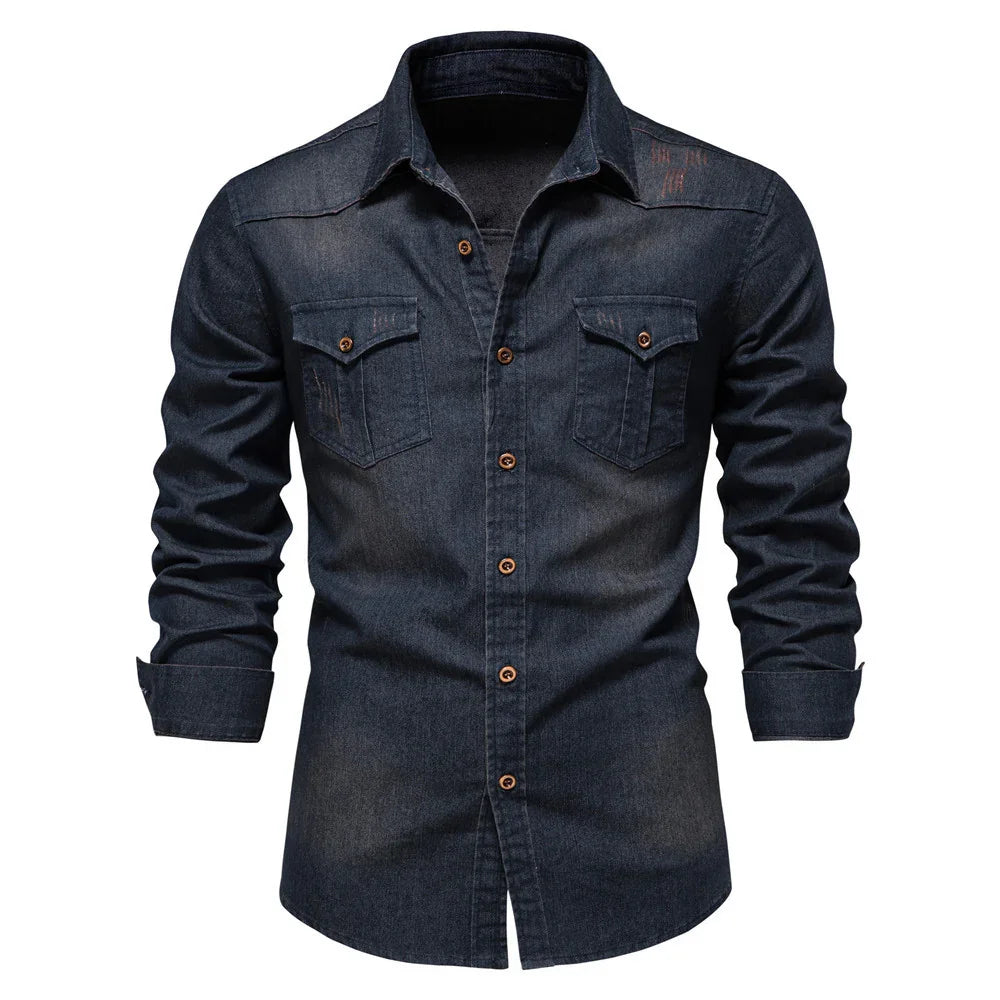 Slim Fit Long-Sleeve Denim Shirt.