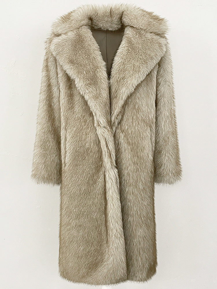Beige fur coat on a white background