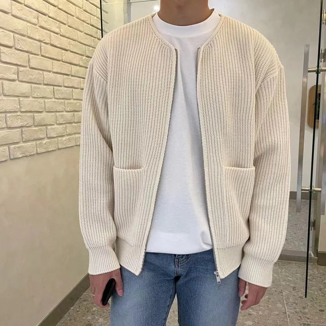 Soft Men’s Knitted Zip Sweater with Pockets