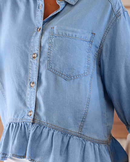 Blue Ruffle Denim Shirt