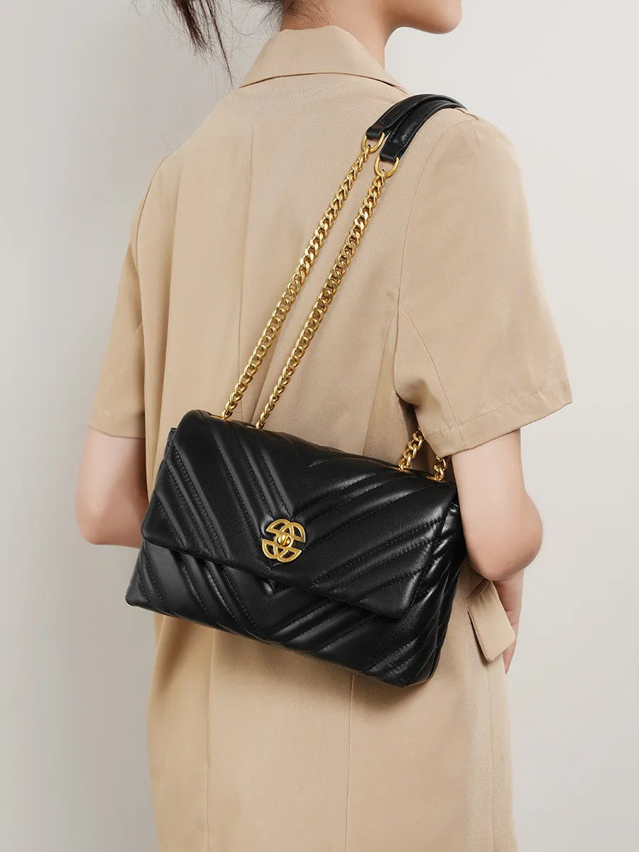 Genuine Leather Chain Crossbody Bag