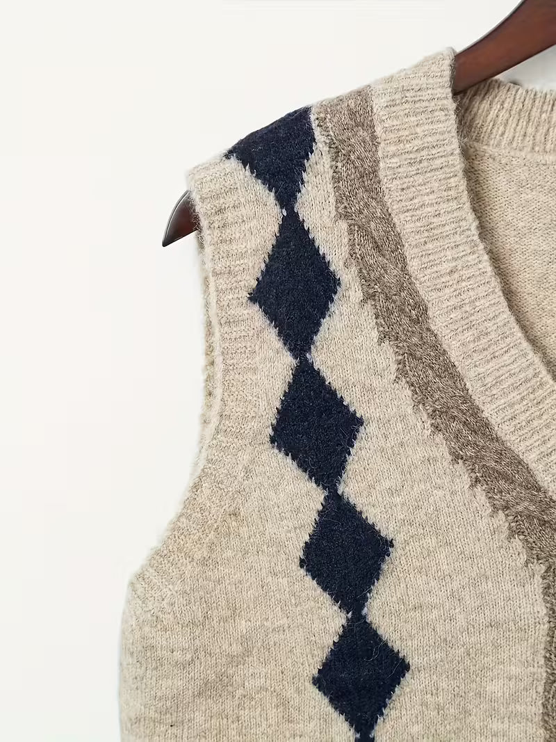 Lattice Retro Knit V-Neck Vest