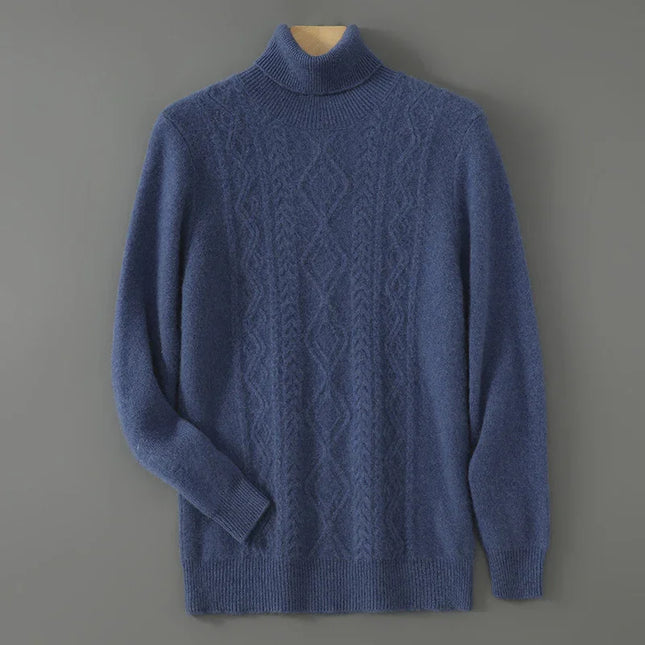 Blue knitted sweater on a gray background