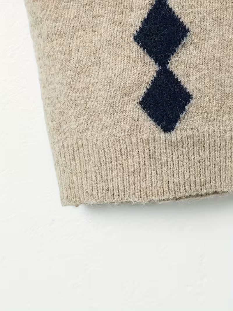 Lattice Retro Knit V-Neck Vest