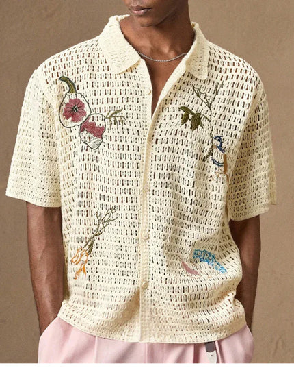 Summer Knit Embroidery Shirt.