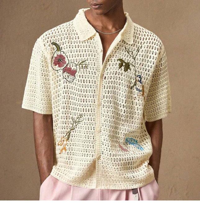Summer Knit Embroidery Shirt.