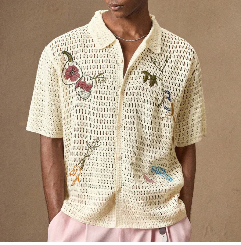 Summer Knit Embroidery Shirt.