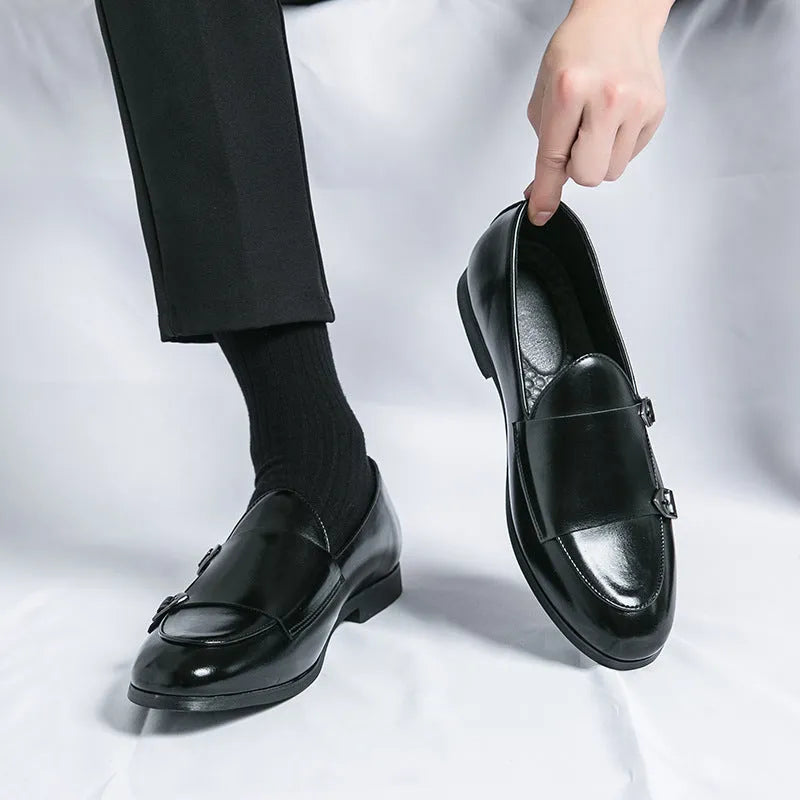 Premium Leather Double Buckle Shoes