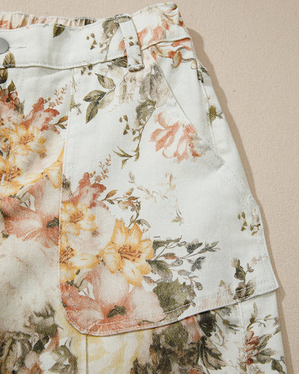 Floral patterned fabric on a beige background