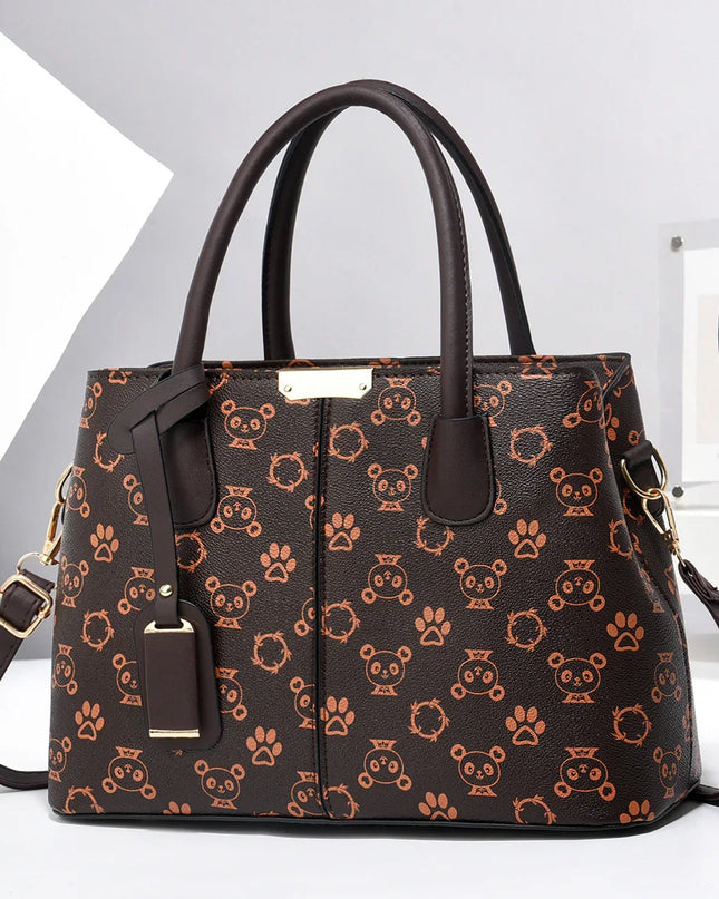 Brown handbag with animal pattern on a white background