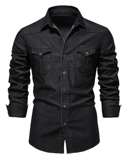 Slim Fit Long-Sleeve Denim Shirt.