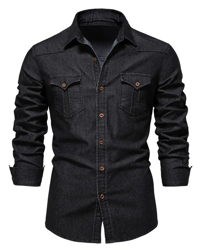 Slim Fit Long-Sleeve Denim Shirt.