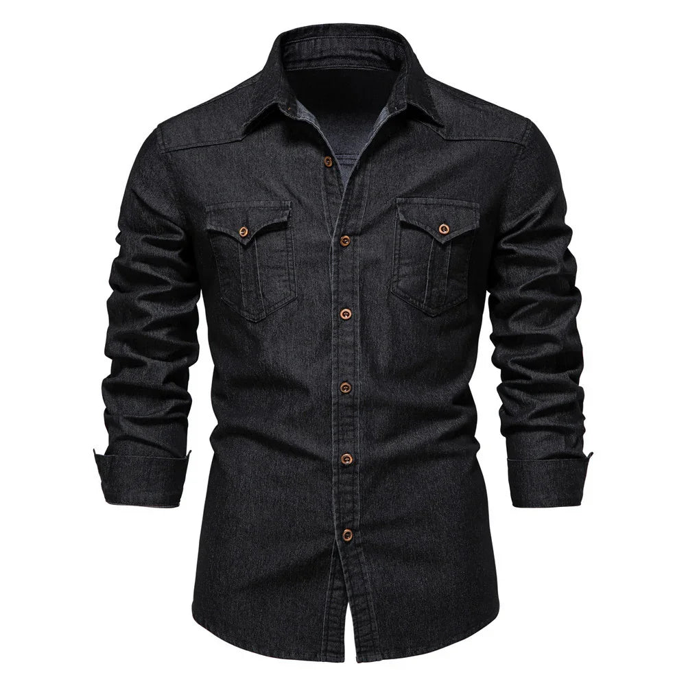 Slim Fit Long-Sleeve Denim Shirt.