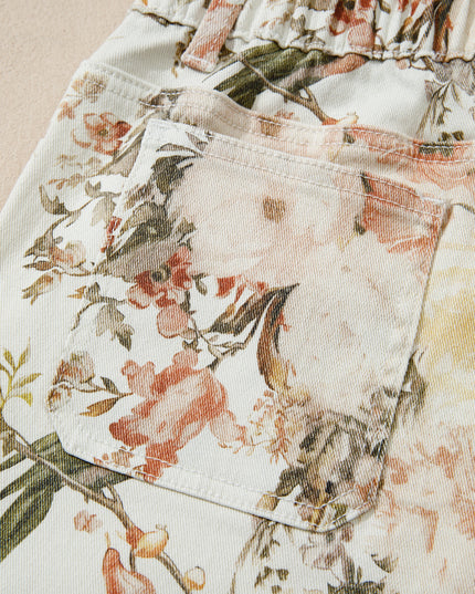 Floral patterned fabric with a pocket detail on a beige background
