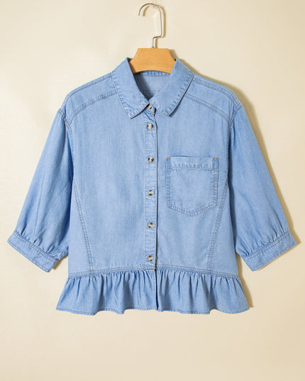 Blue Ruffle Denim Shirt
