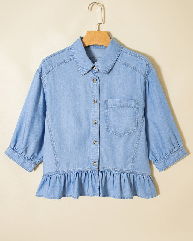 Blue Ruffle Denim Shirt