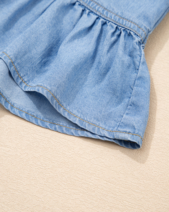 Blue Ruffle Denim Shirt