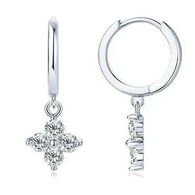 925 Sterling Silver Moissanite Hoop Drop Earrings.
