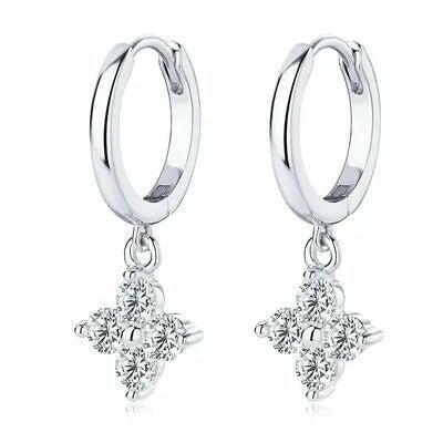 925 Sterling Silver Moissanite Hoop Drop Earrings.