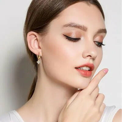 925 Sterling Silver Moissanite Hoop Drop Earrings.