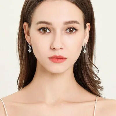 925 Sterling Silver Moissanite Hoop Drop Earrings.
