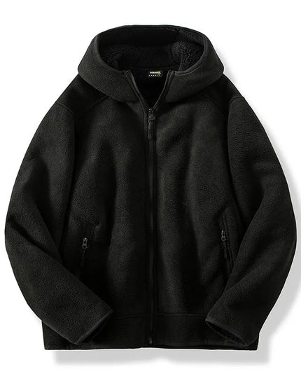 Black hoodie with a brand logo on a white background