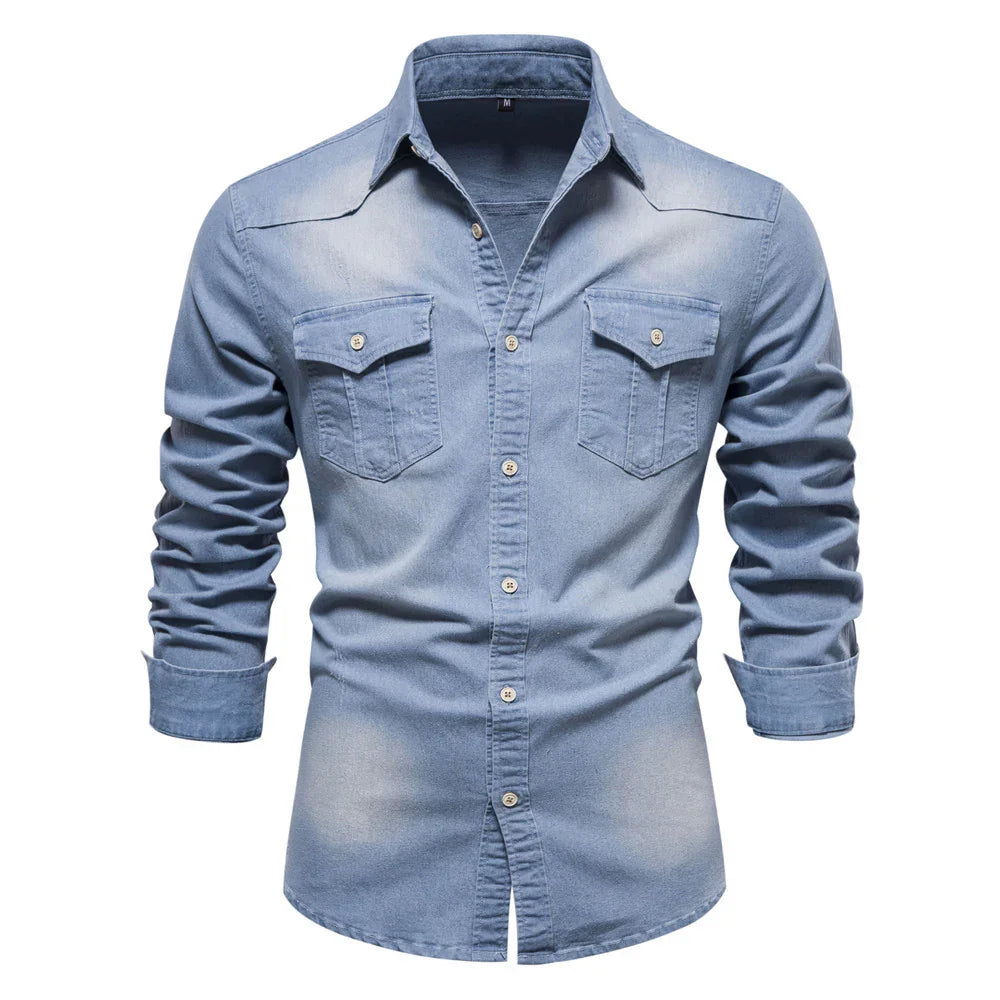 Slim Fit Long-Sleeve Denim Shirt.