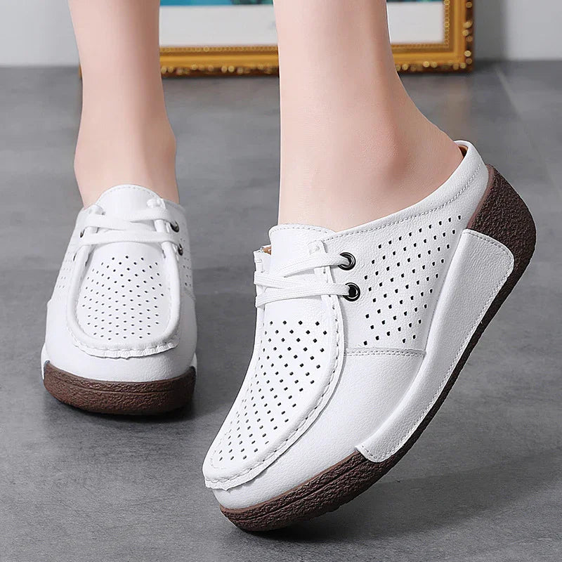 Plus Size Leather Wedge Slippers.