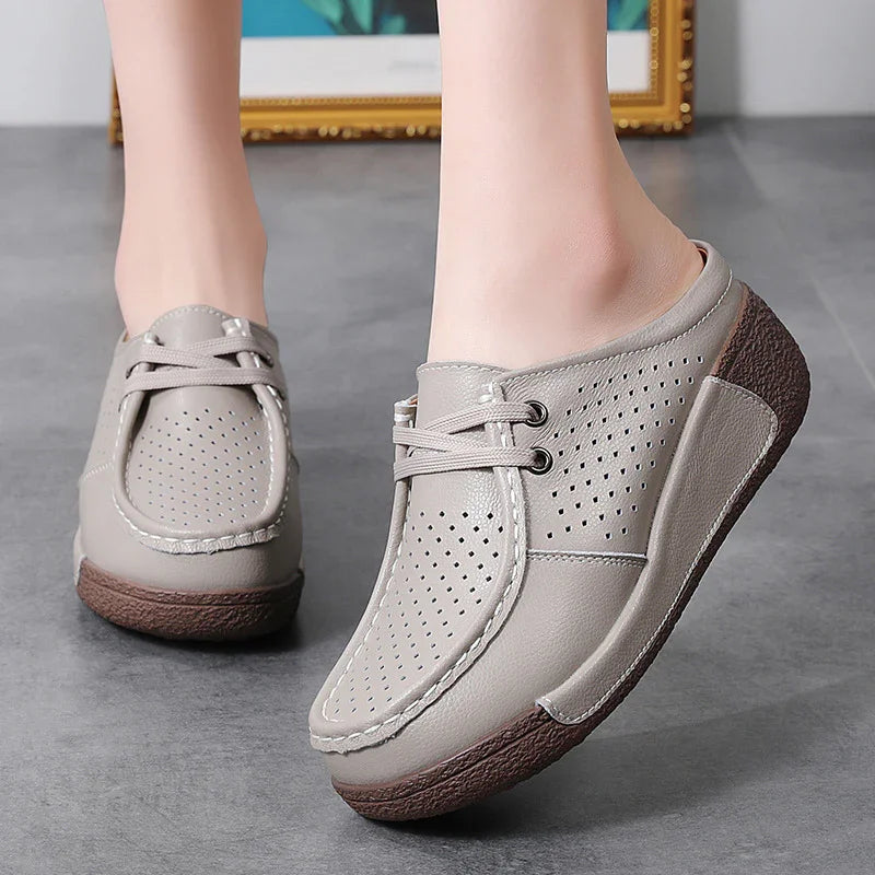 Plus Size Leather Wedge Slippers.