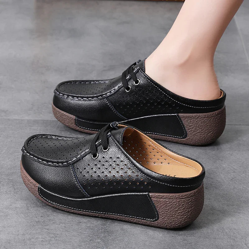 Plus Size Leather Wedge Slippers.