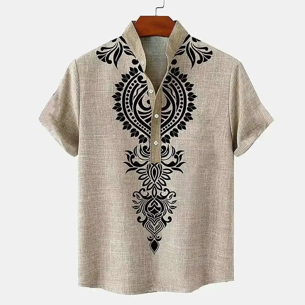 Linen Tribal Totem Pullover Shirt