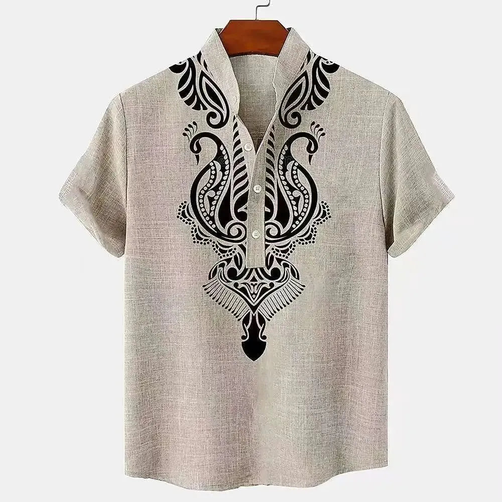 Linen Tribal Totem Pullover Shirt