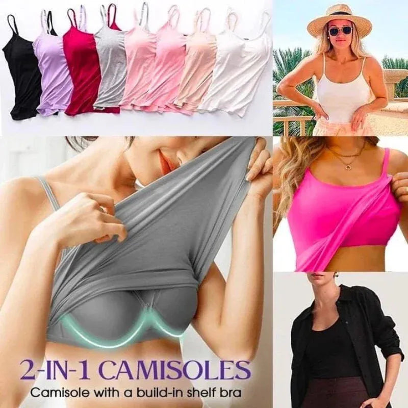 Women's Spaghetti Strap Camisole Top with Built in Padded Bra - Everclothed™